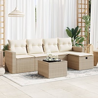 vidaXL Soffgrupp för trädgården med dynor 6 delar beige konstrotting
