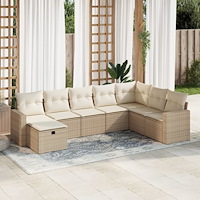 vidaXL Matgrupp för trädgården med dynor 8 delar beige konstrotting