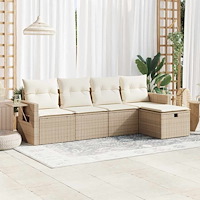vidaXL Soffgrupp för trädgården med dynor 5 delar beige konstrotting