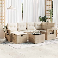 vidaXL Matgrupp för trädgården med dynor 7 delar beige konstrotting