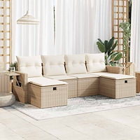 vidaXL Soffgrupp för trädgården med dynor 6 delar beige konstrotting