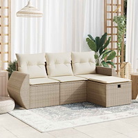 vidaXL Soffgrupp för trädgård med dynor 4 delar beige konstrotting