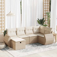 vidaXL Soffgrupp för trädgården med dynor 6 delar beige konstrotting