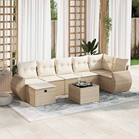 vidaXL Matgrupp för trädgården med dynor 8 delar beige konstrotting