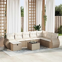 vidaXL Soffgrupp för trädgården med dynor 9 delar beige konstrotting