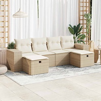 vidaXL Soffgrupp för trädgården med dynor 6 delar beige konstrotting