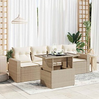 vidaXL Soffgrupp för trädgården med dynor 5 delar beige konstrotting