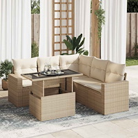 vidaXL Soffgrupp för trädgården med dynor 6 delar beige konstrotting