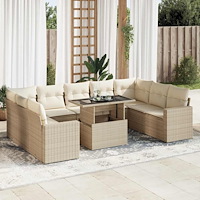 vidaXL Soffgrupp för trädgård med dynor 10 delar beige konstrotting