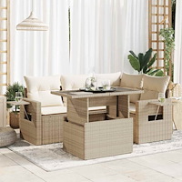 vidaXL Soffgrupp för trädgården med dynor 5 delar beige konstrotting