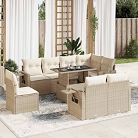 vidaXL Soffgrupp för trädgården med dynor 9 delar beige konstrotting