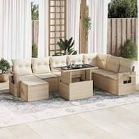 vidaXL Soffgrupp för trädgården med dynor 9 delar beige konstrotting