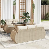 vidaXL Soffgrupp för trädgården med dynor 6 delar beige konstrotting