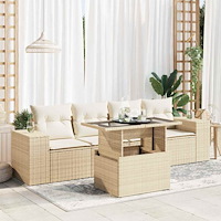 vidaXL Soffgrupp för trädgården med dynor 5 delar beige konstrotting