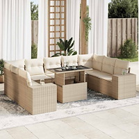 vidaXL Soffgrupp för trädgård med dynor 10 delar beige konstrotting