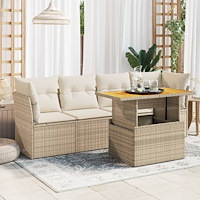vidaXL Soffgrupp för trädgården med dynor 5 delar beige konstrotting