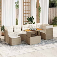 vidaXL Matgrupp för trädgården med dynor 8 delar beige konstrotting