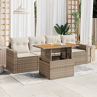 vidaXL Soffgrupp för trädgården med dynor 5 delar beige konstrotting