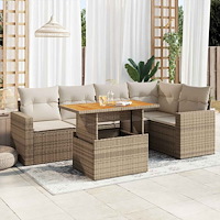 vidaXL Soffgrupp för trädgården med dynor 6 delar beige konstrotting
