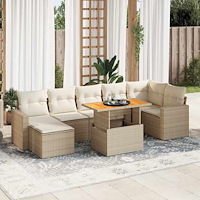 vidaXL Matgrupp för trädgården med dynor 8 delar beige konstrotting