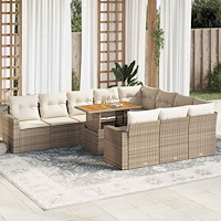 vidaXL Loungegrupp för trädgården m. dynor 11 delar beige konstrotting