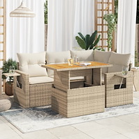 vidaXL Soffgrupp för trädgården med dynor 5 delar beige konstrotting