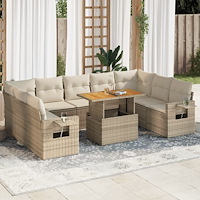 vidaXL Soffgrupp för trädgård med dynor 10 delar beige konstrotting