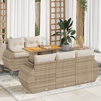 vidaXL Soffgrupp för trädgården med dynor 6 delar beige konstrotting