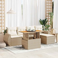 vidaXL Soffgrupp för trädgården med dynor 6 delar beige konstrotting