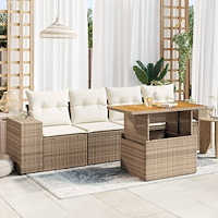 vidaXL Soffgrupp för trädgården med dynor 5 delar beige konstrotting