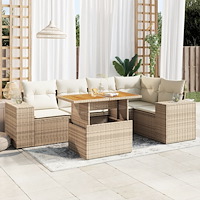 vidaXL Soffgrupp för trädgården med dynor 6 delar beige konstrotting