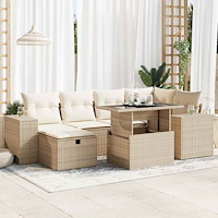 vidaXL Matgrupp för trädgården med dynor 8 delar beige konstrotting