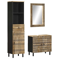 vidaXL Badrumsmöbler 3 delar massivt mangoträ