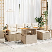 vidaXL Trädgårdssoffset med dynor 6 delar beige konstrotting akaciaträ