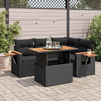 vidaXL Trädgårdssoffset med dynor 5 delar svart konstrotting akaciaträ