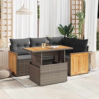 vidaXL Trädgårdssoffset med dynor 5 delar grå konstrotting akaciaträ