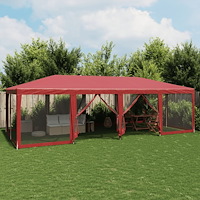vidaXL Partytält med 12 sidoväggar i nät 8x4 m HDPE röd