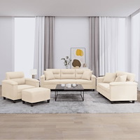 vidaXL Soffgrupp med kuddar 4 delar Beige mikrofibertyg