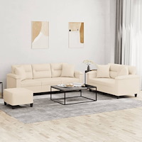 vidaXL Soffgrupp med kuddar 3 delar Beige mikrofibertyg