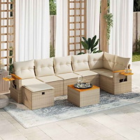 vidaXL Matgrupp för trädgården med dynor 8 delar beige konstrotting