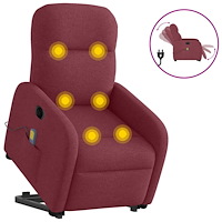 vidaXL Elektrisk massagefåtölj med uppresningshjälp vinröd tyg