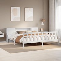 vidaXL Säng med bokhylla utan madrass vit 180x200cm massiv furu