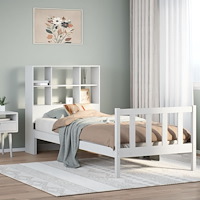vidaXL Säng med bokhylla utan madrass vit 90x190cm massiv furu