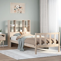 vidaXL Säng med bokhylla utan madrass 90x200cm massiv furu