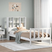 vidaXL Säng med bokhylla utan madrass vit 90x200cm massiv furu