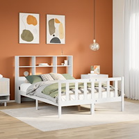 vidaXL Säng med bokhylla utan madrass vit 120x200 cm massiv furu
