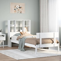 vidaXL Säng med bokhylla utan madrass vit 90x190cm massiv furu