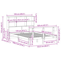 vidaXL Säng med bokhylla utan madrass vit 120x190 cm massiv furu