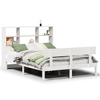 vidaXL Säng med bokhylla utan madrass vit 120x190 cm massiv furu