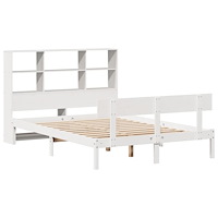 vidaXL Säng med bokhylla utan madrass vit 120x190 cm massiv furu